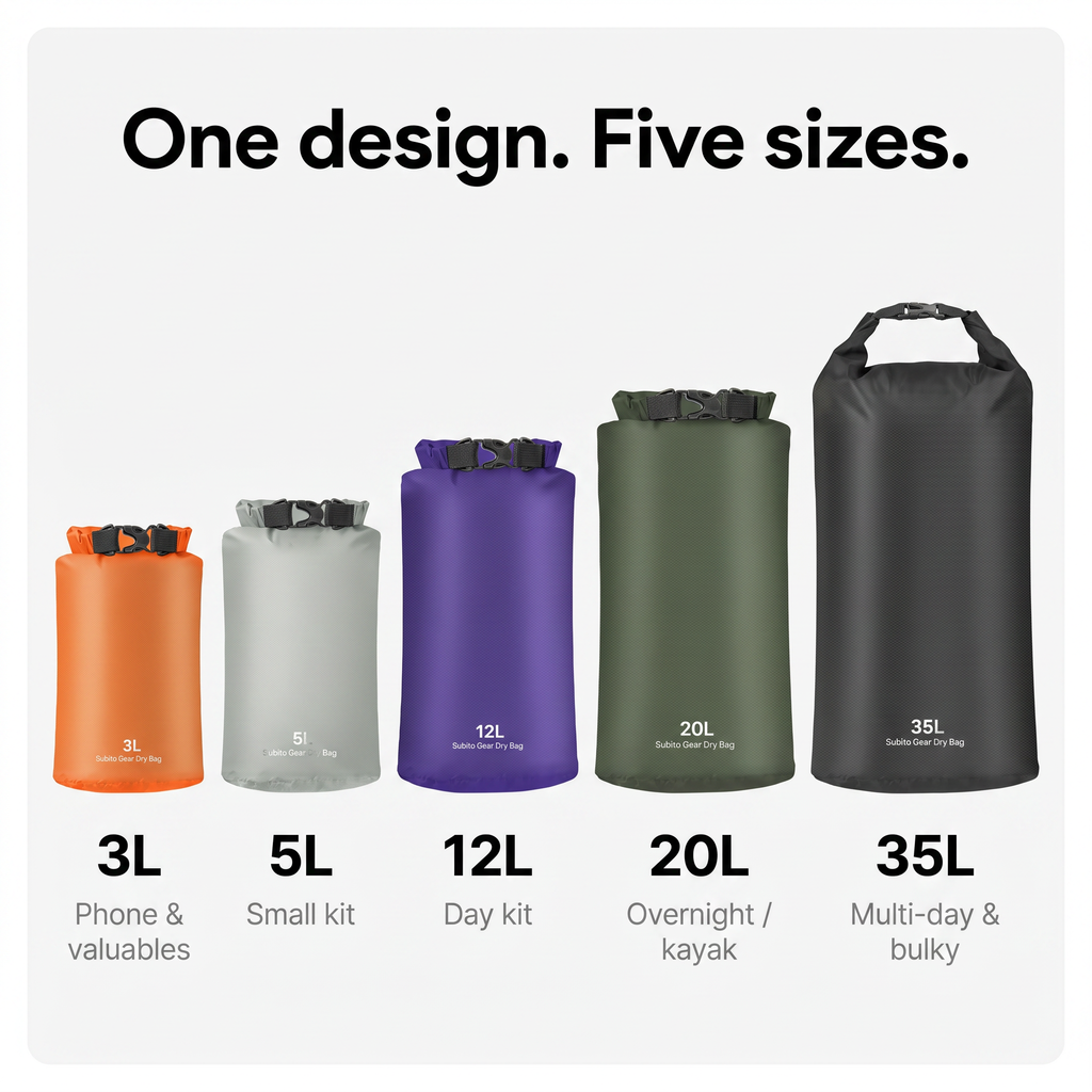 Wasserdichtes Packsack-Set – Rolltop-Trockensäcke für Kajak und Camping