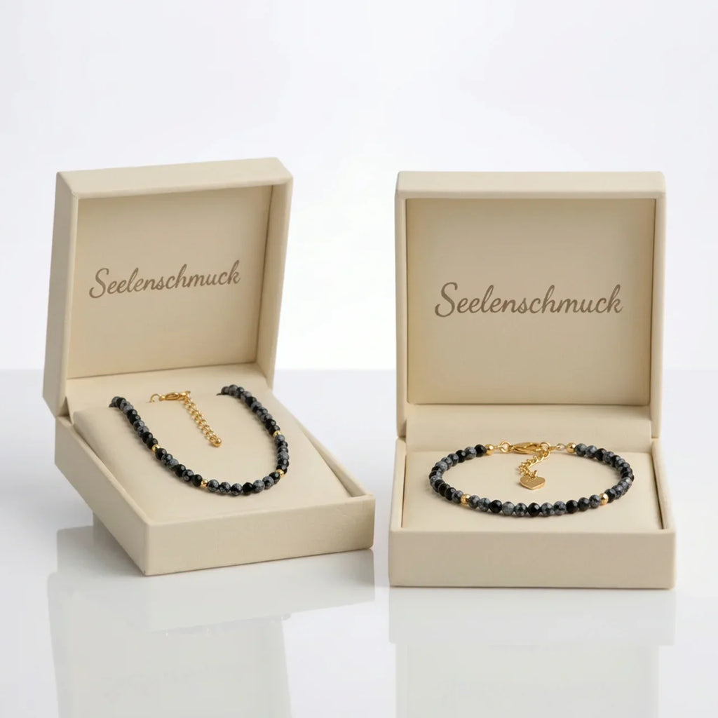 Schneeflocken Obsidian Set - Halskette & Armband