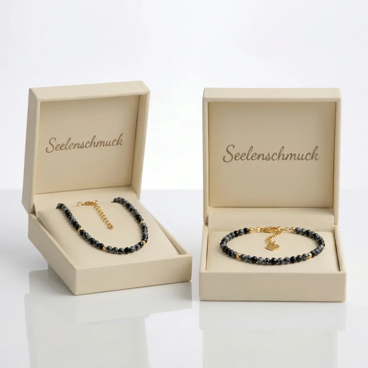 Schneeflocken Obsidian Set - Halskette & Armband