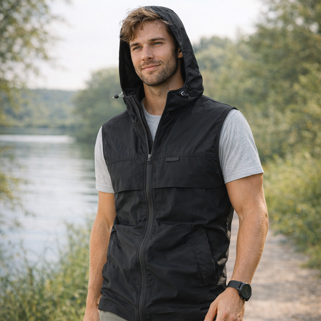Herren Weste mit Kapuze – leicht, windabweisend
