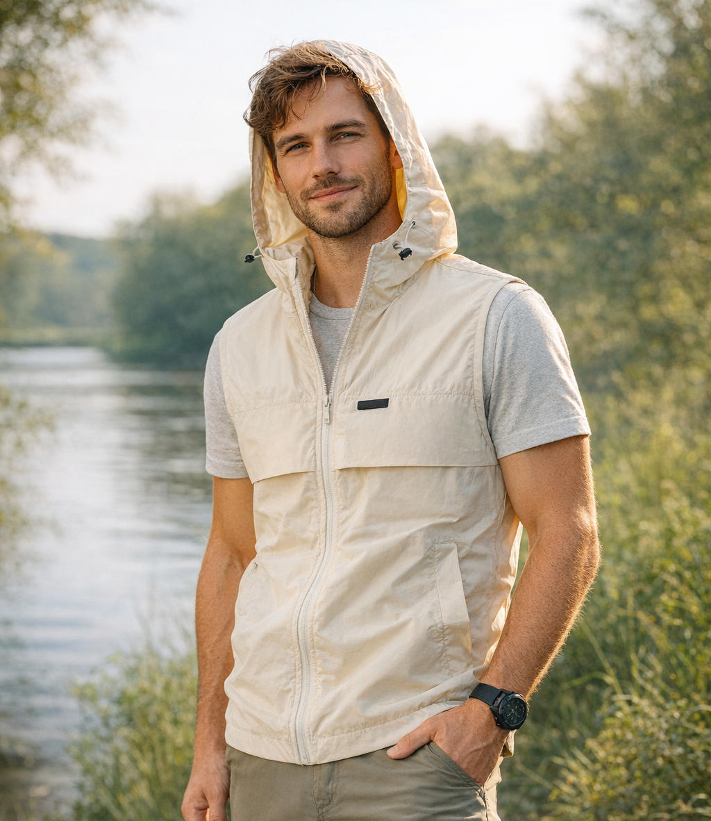 Herren Weste mit Kapuze – leicht, windabweisend