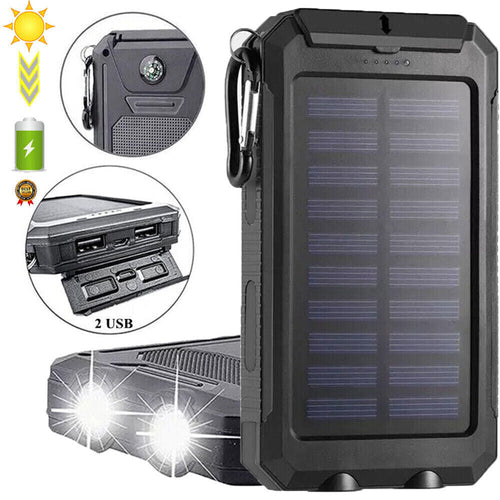 10.000mAh Solar-USB Doppel-Ladegerät – wasserdicht, stoßfest, mit LED-Licht
