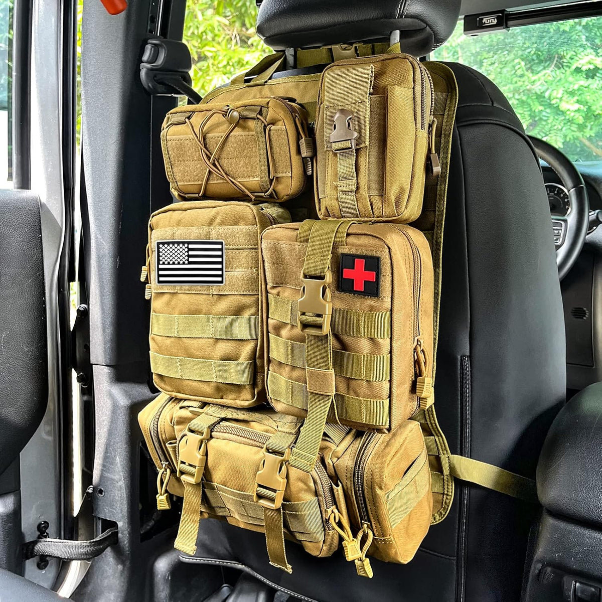 Tactical Rücksitz-MOLLE-Organizer mit 5 abnehmbaren MOLLE-Taschen
