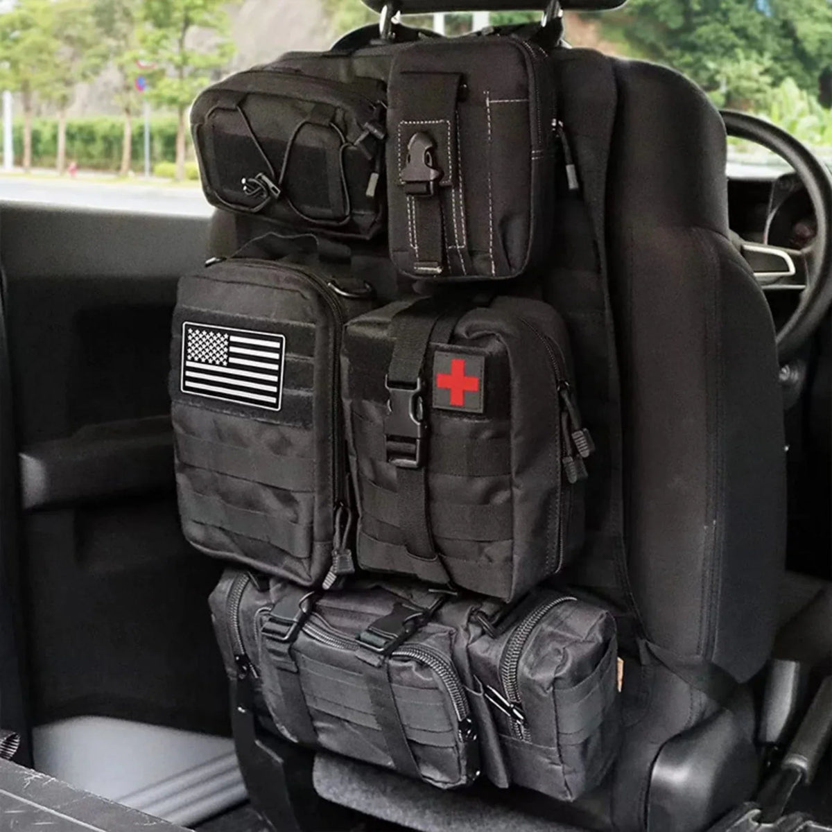 Tactical Rücksitz-MOLLE-Organizer mit 5 abnehmbaren MOLLE-Taschen