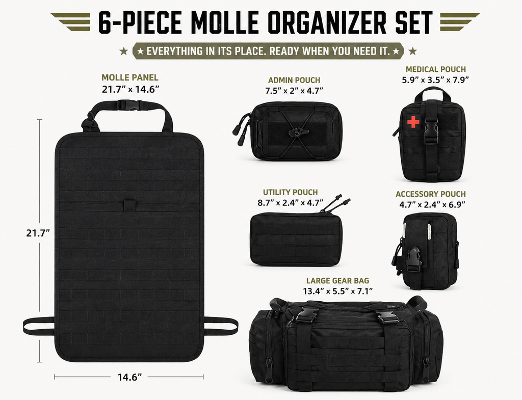 Tactical Rücksitz-MOLLE-Organizer mit 5 abnehmbaren MOLLE-Taschen