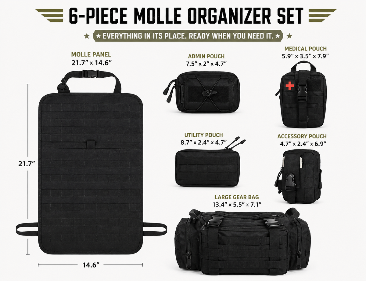 Tactical Rücksitz-MOLLE-Organizer mit 5 abnehmbaren MOLLE-Taschen