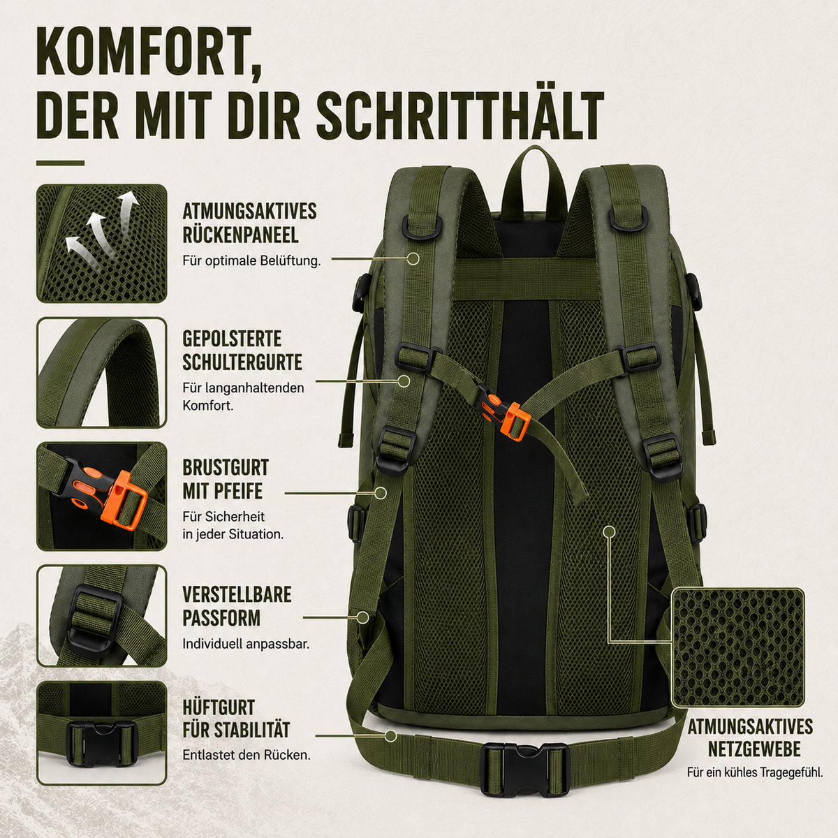 Wanderrucksack 45L Wasserabweisend – BergSturm Pro