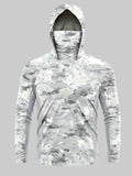 Camouflage Performance-Shirt mit Kapuze – langärmlige Outdoor-Schicht mit Gesichtsschutz