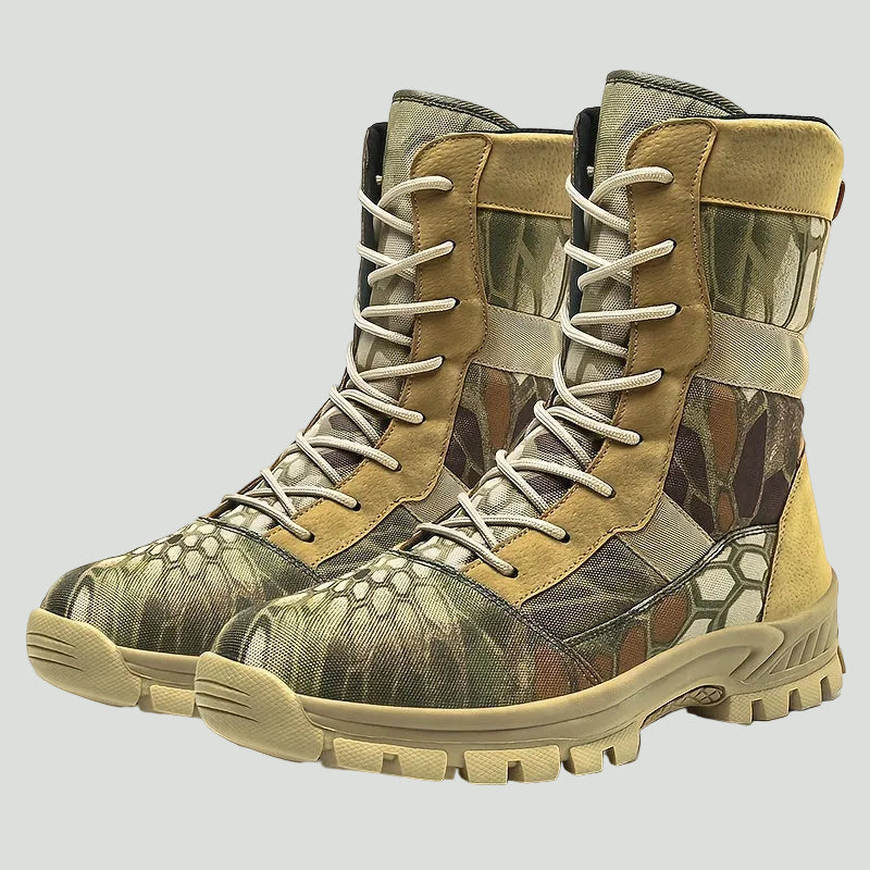 Camouflage High-Top-Wanderstiefel – atmungsaktiv, Schnürung