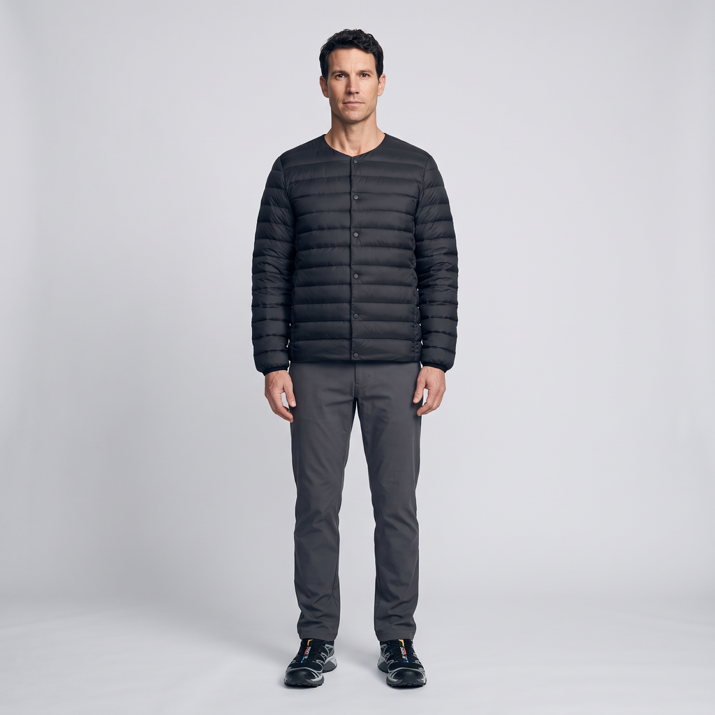 Herren Daunenjacke wandelbar – V-Ausschnitt, gesteppt, leicht