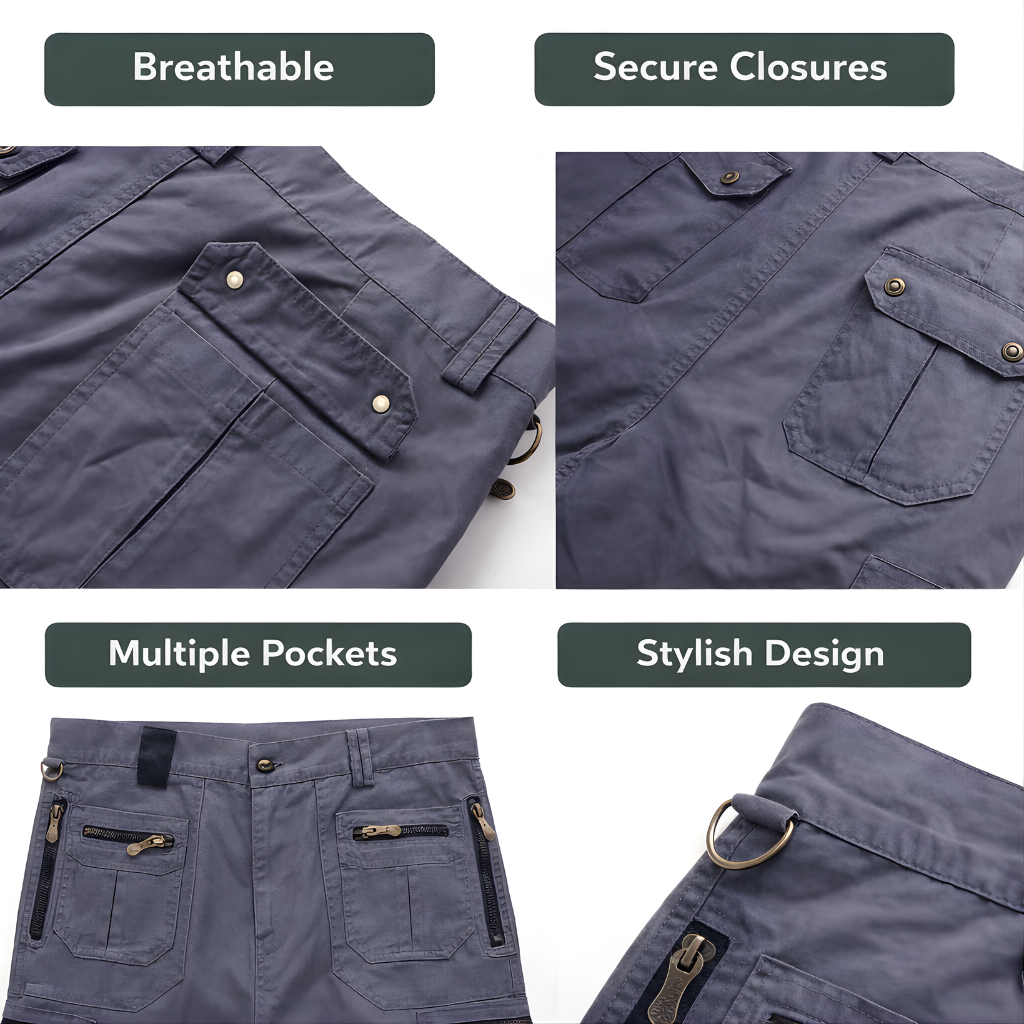 Herren Outdoor-Cargoshorts – Reißverschlusstaschen zum Wandern und Angeln