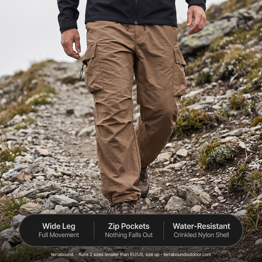 Herren Cargohose – weites Bein, Fallschirm-Stil mit Reißverschlusstaschen