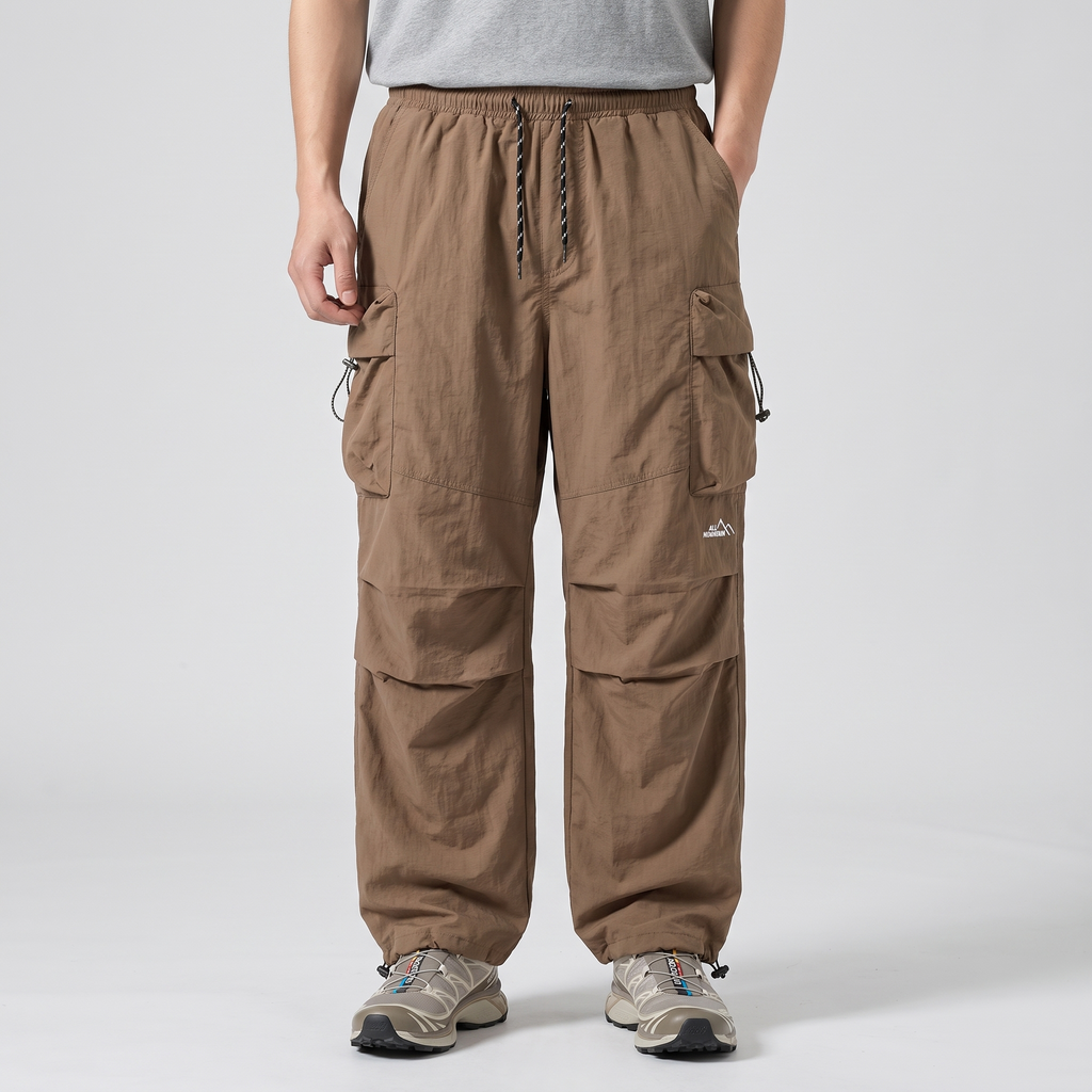 Herren Cargohose – weites Bein, Fallschirm-Stil mit Reißverschlusstaschen