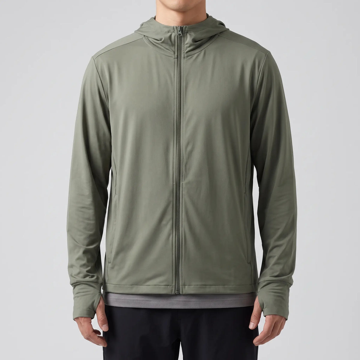 Herren Sonnenhoodie mit durchgehendem Reißverschluss – UPF 50+ belüftete Wander- und Angeljacke