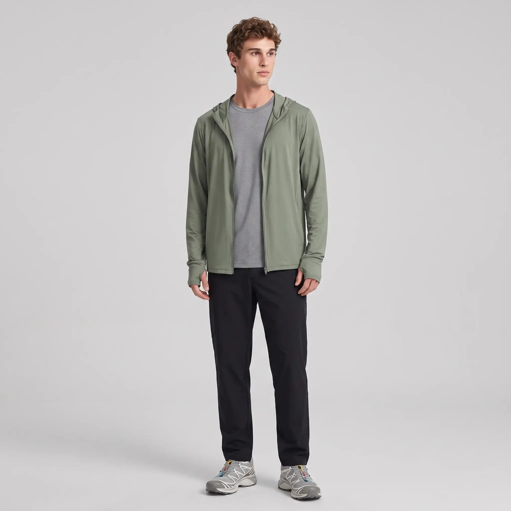 Herren Sonnenhoodie mit durchgehendem Reißverschluss – UPF 50+ belüftete Wander- und Angeljacke