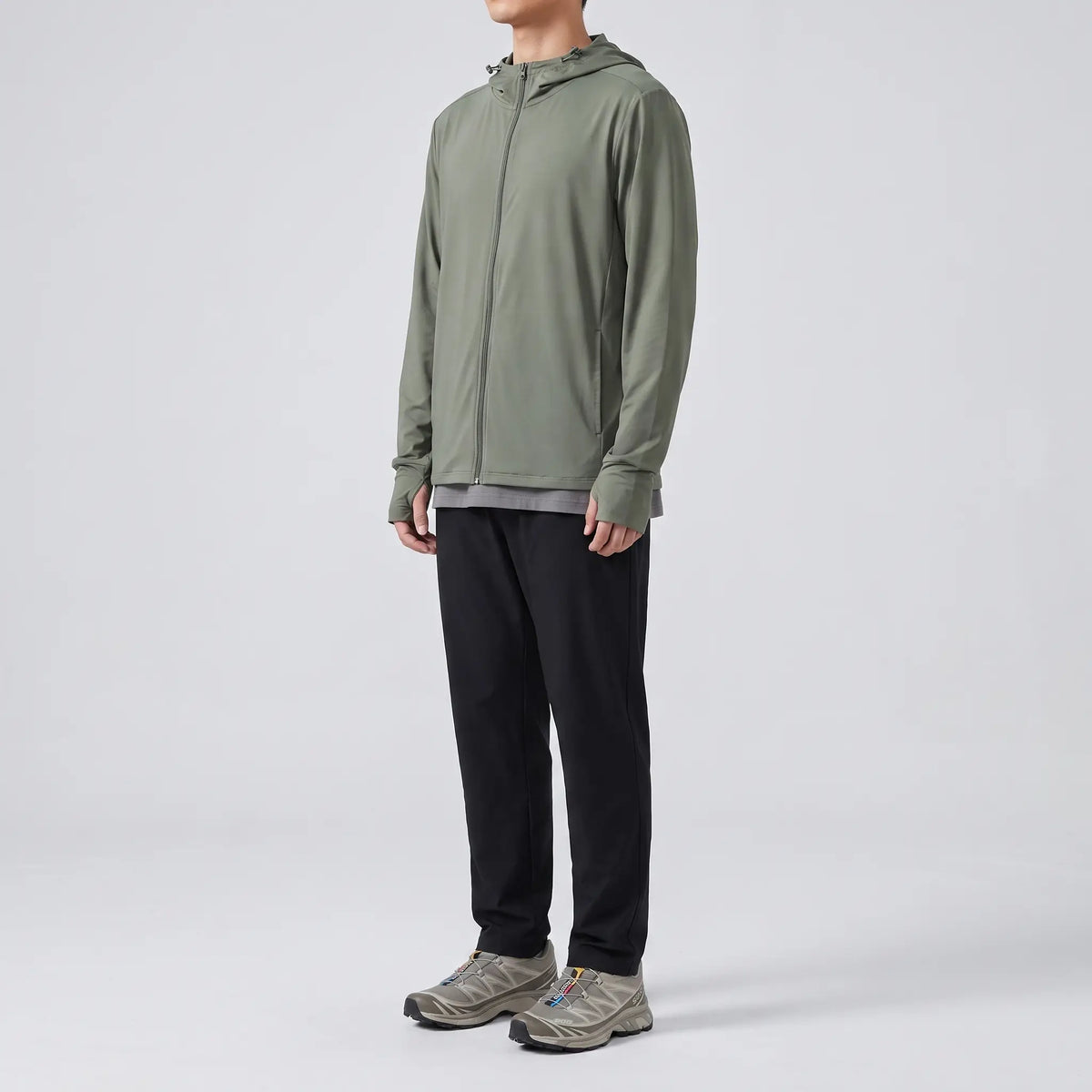 Herren Sonnenhoodie mit durchgehendem Reißverschluss – UPF 50+ belüftete Wander- und Angeljacke
