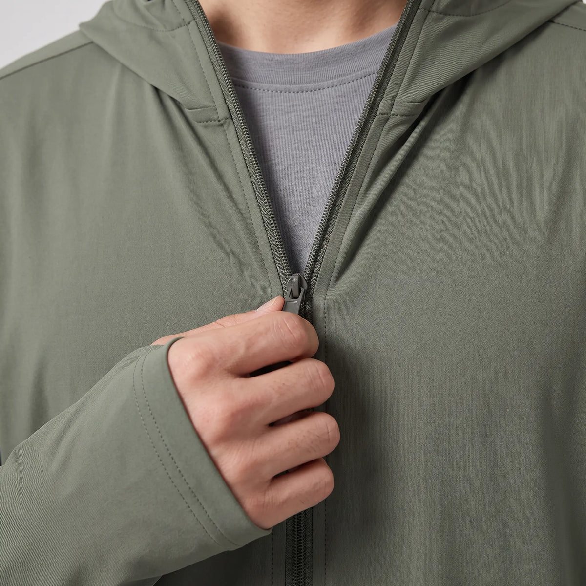 Herren Sonnenhoodie mit durchgehendem Reißverschluss – UPF 50+ belüftete Wander- und Angeljacke