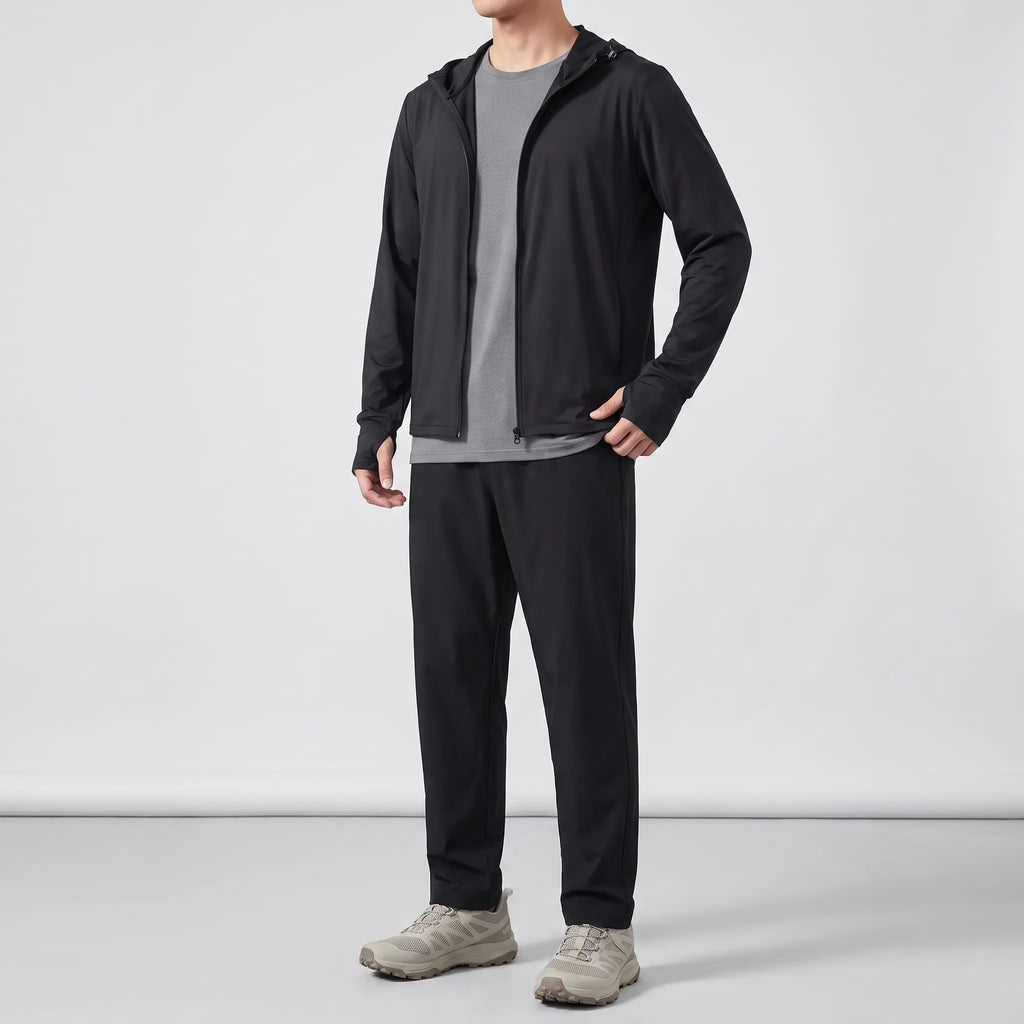 Herren Sonnenhoodie mit durchgehendem Reißverschluss – UPF 50+ belüftete Wander- und Angeljacke