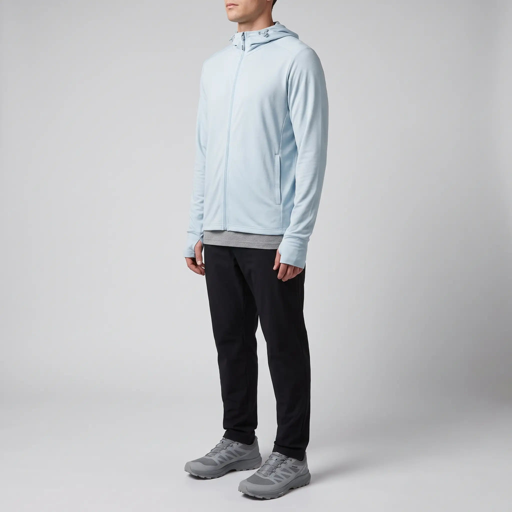 Herren Sonnenhoodie mit durchgehendem Reißverschluss – UPF 50+ belüftete Wander- und Angeljacke