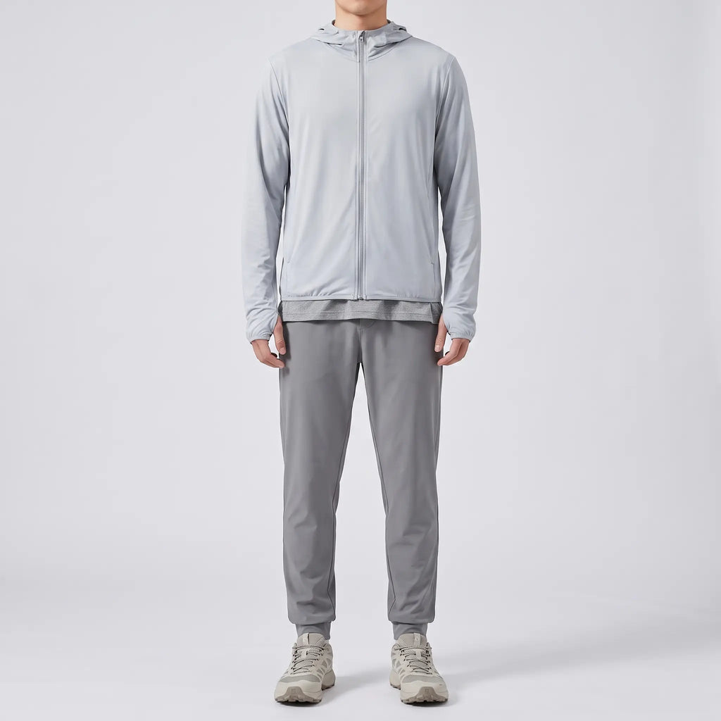 Herren Sonnenhoodie mit durchgehendem Reißverschluss – UPF 50+ belüftete Wander- und Angeljacke