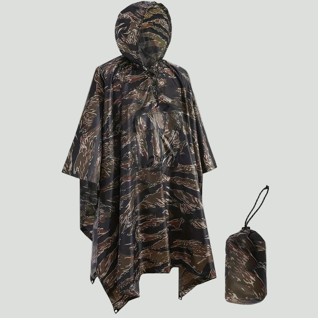 Camouflage-Regenponcho mit Kapuze – wasserabweisend