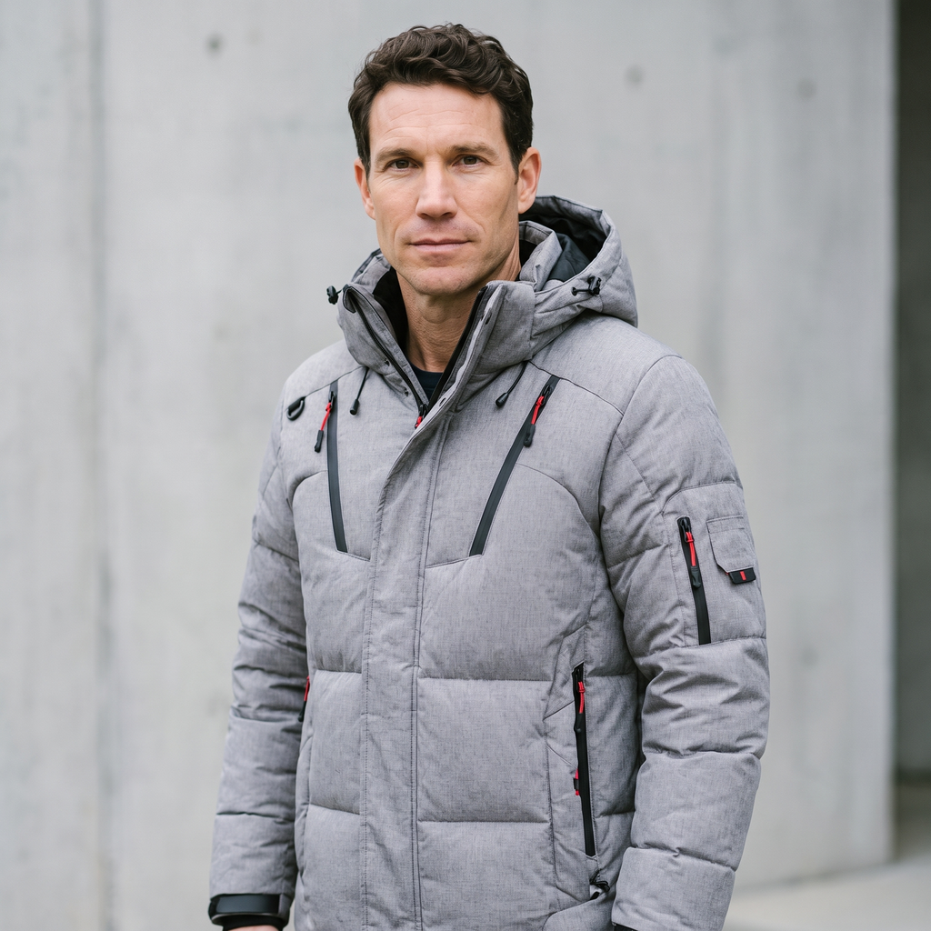 Herren Steppjacke mit 7 Taschen – Daunenjacke mit Kapuze für den Winter