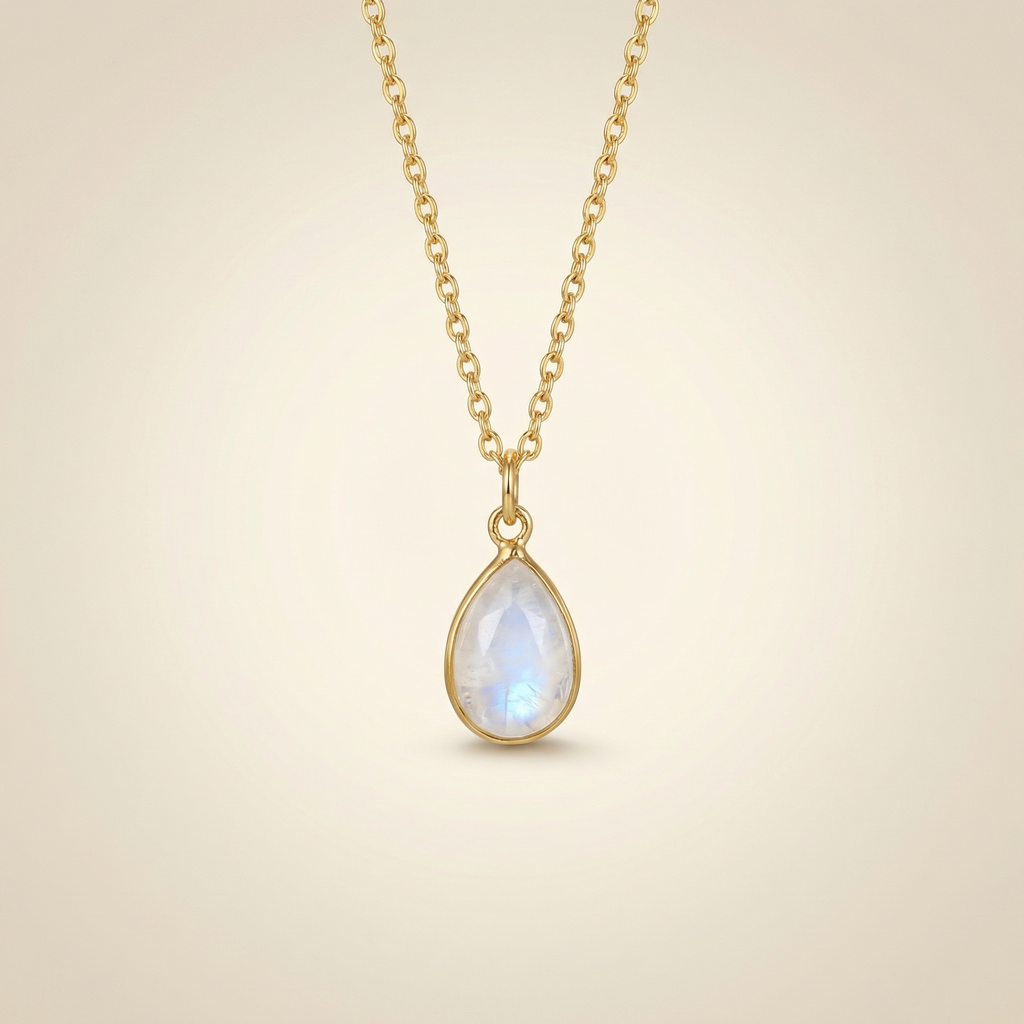 Mondstein Halskette mit 14K Gold Kette