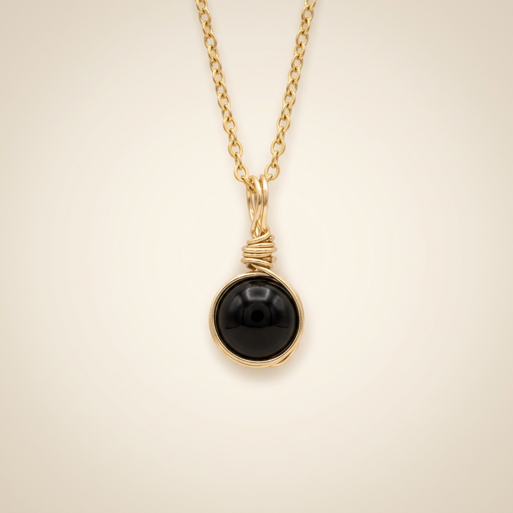 Obsidian Halskette - Drahtmedallion