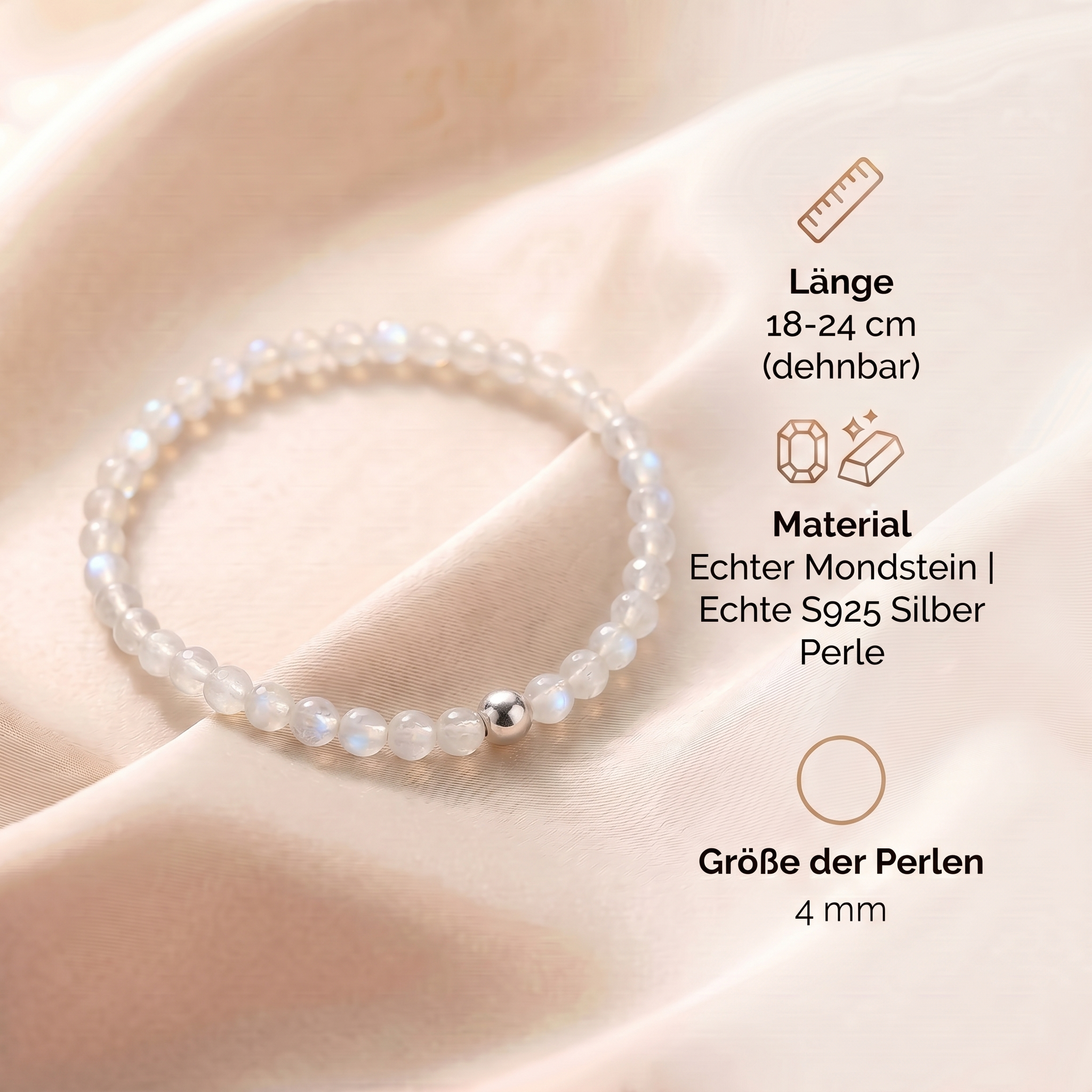 Mondstein Armband - Naturperlen