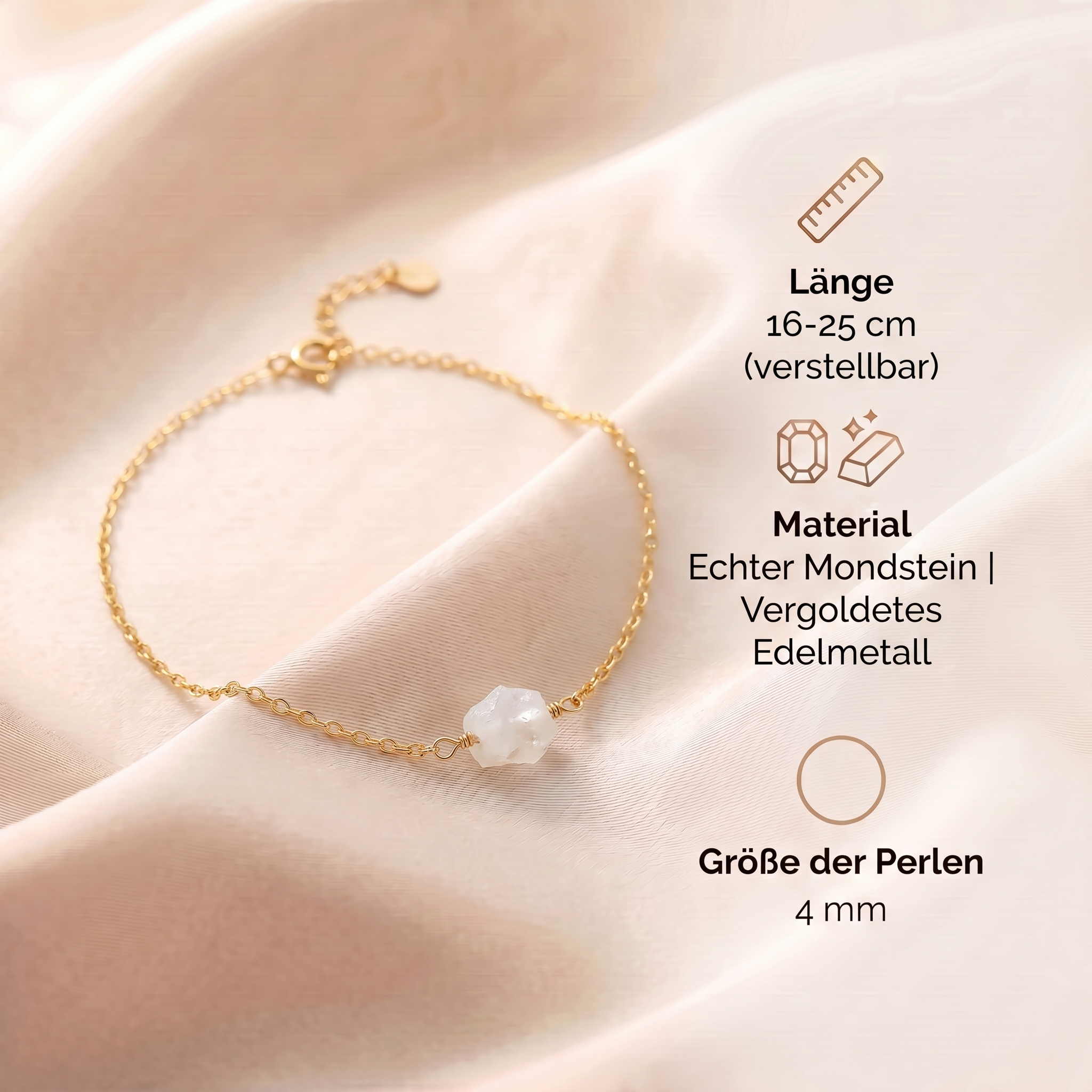 Mondstein Armband - Unbearbeitet