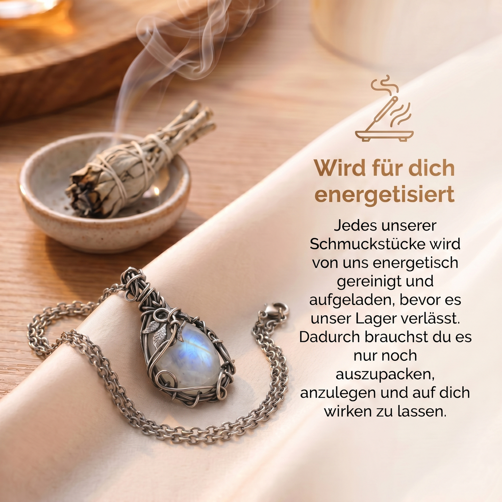 Mondstein Halskette - Draht-Anhänger
