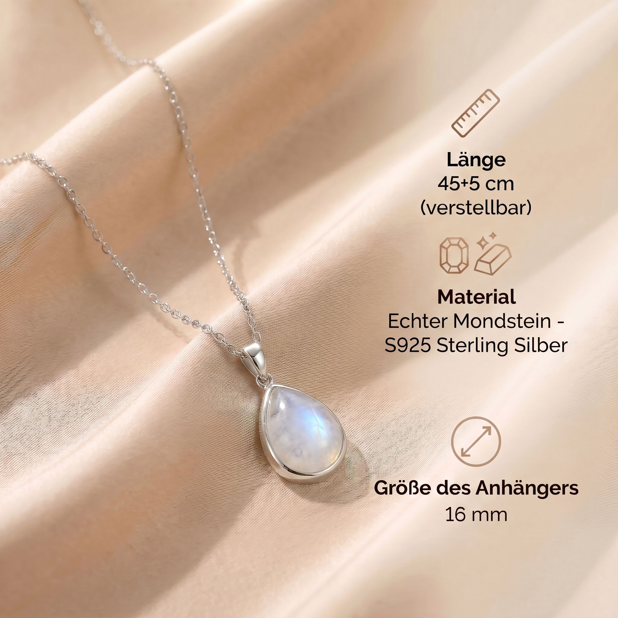 Mondstein Halskette - S925 Silber