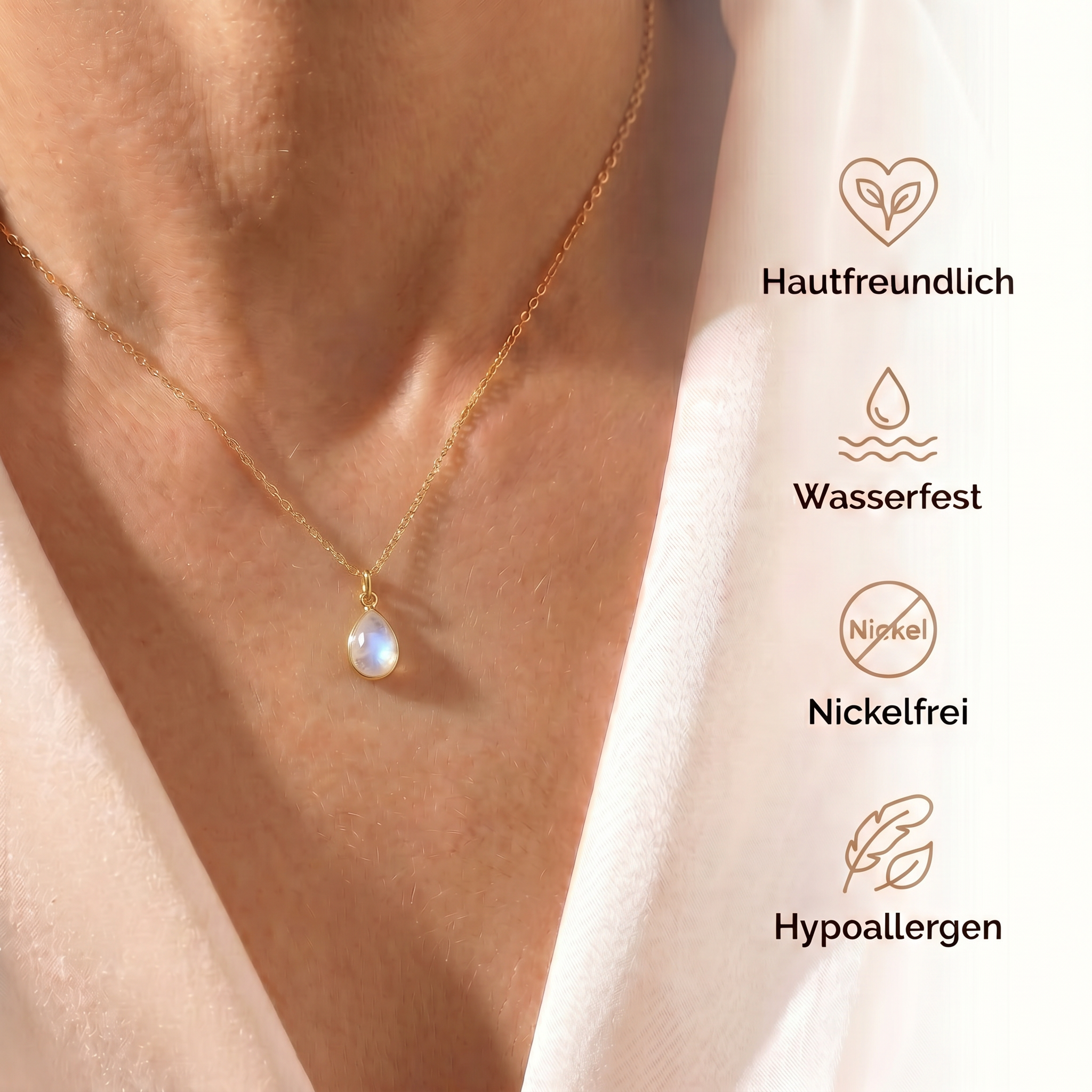 Mondstein Halskette mit 14K Gold Kette
