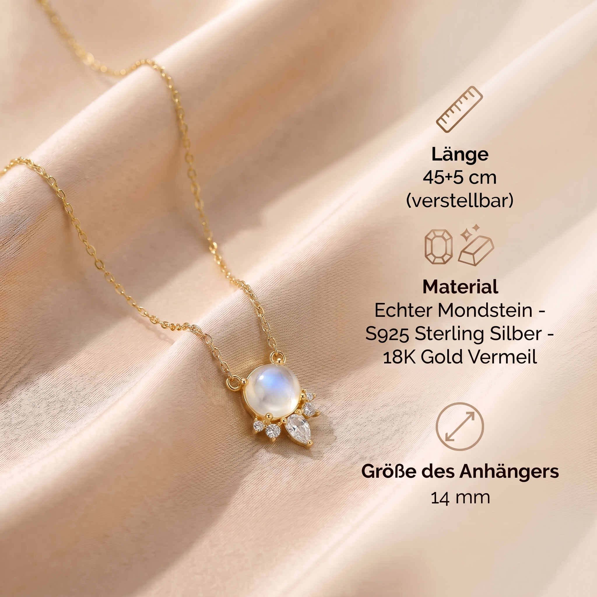Mondstein Halskette - Anhänger mit Kristallen