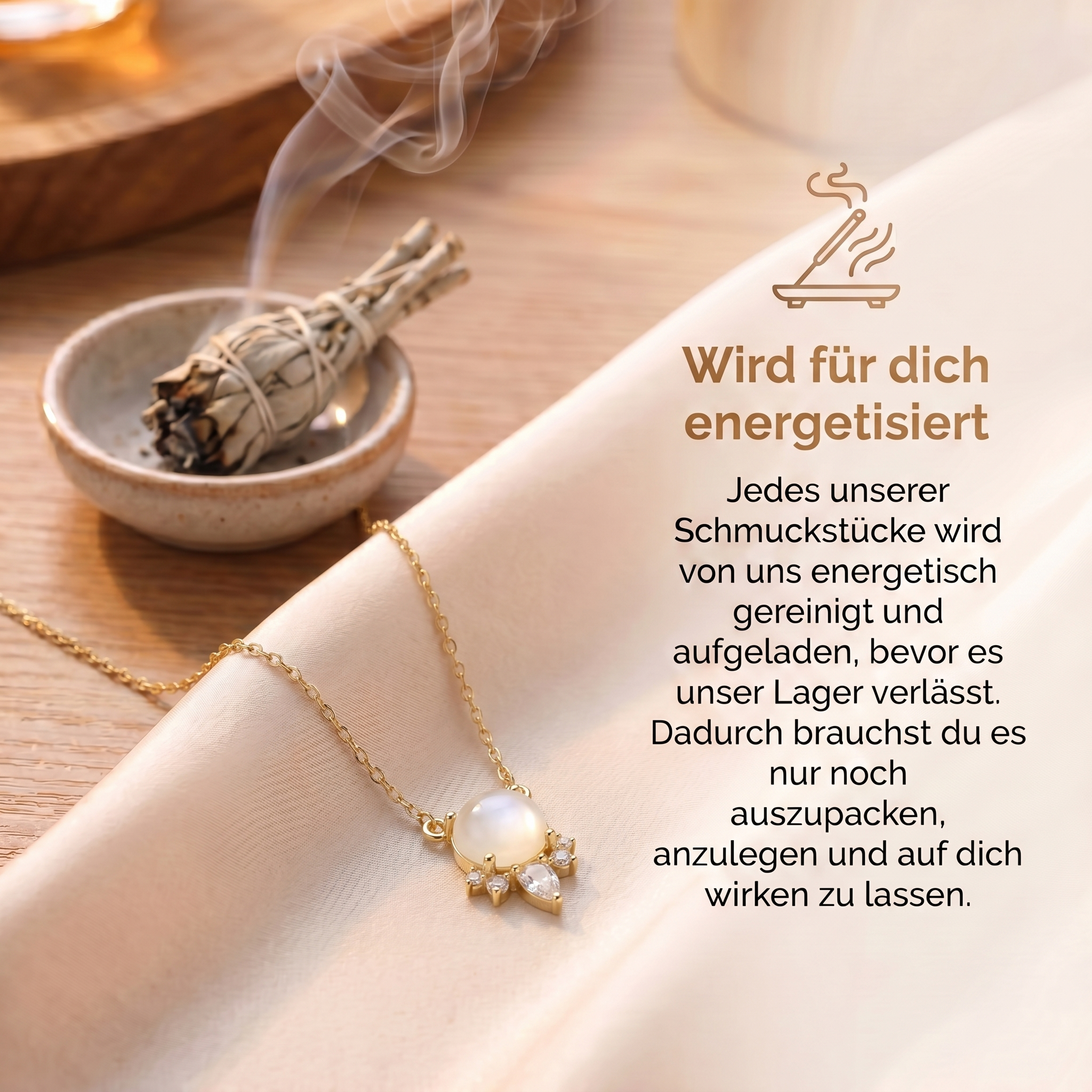 Mondstein Halskette - Anhänger mit Kristallen