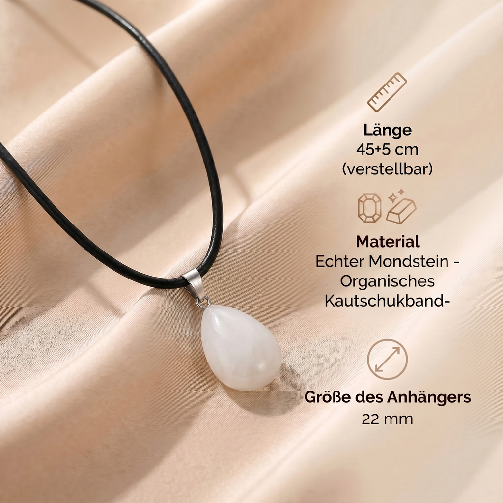 Mondstein Halskette - Tropfenform Kautschukband