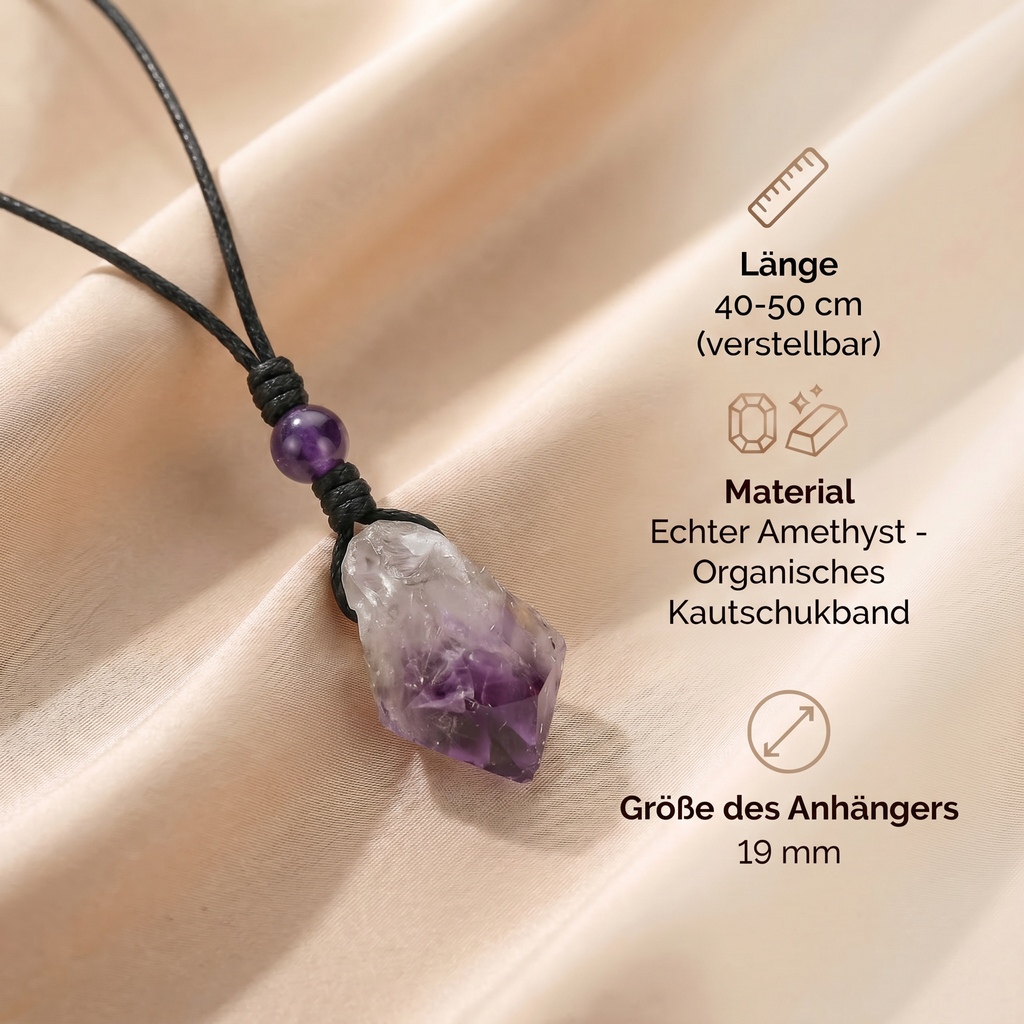 Amethyst Halskette - Unbearbeitet mit Cordband