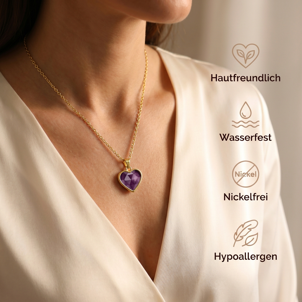 Amethyst Halskette - Herz Medallion S925 legiert