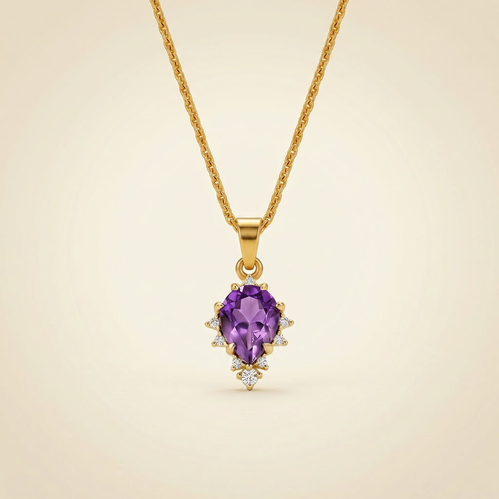 Amethyst Halskette - Naturstein mit Kristallen