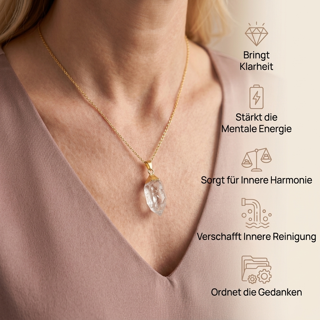 Bergkristall Halskette - Blattgoldkette