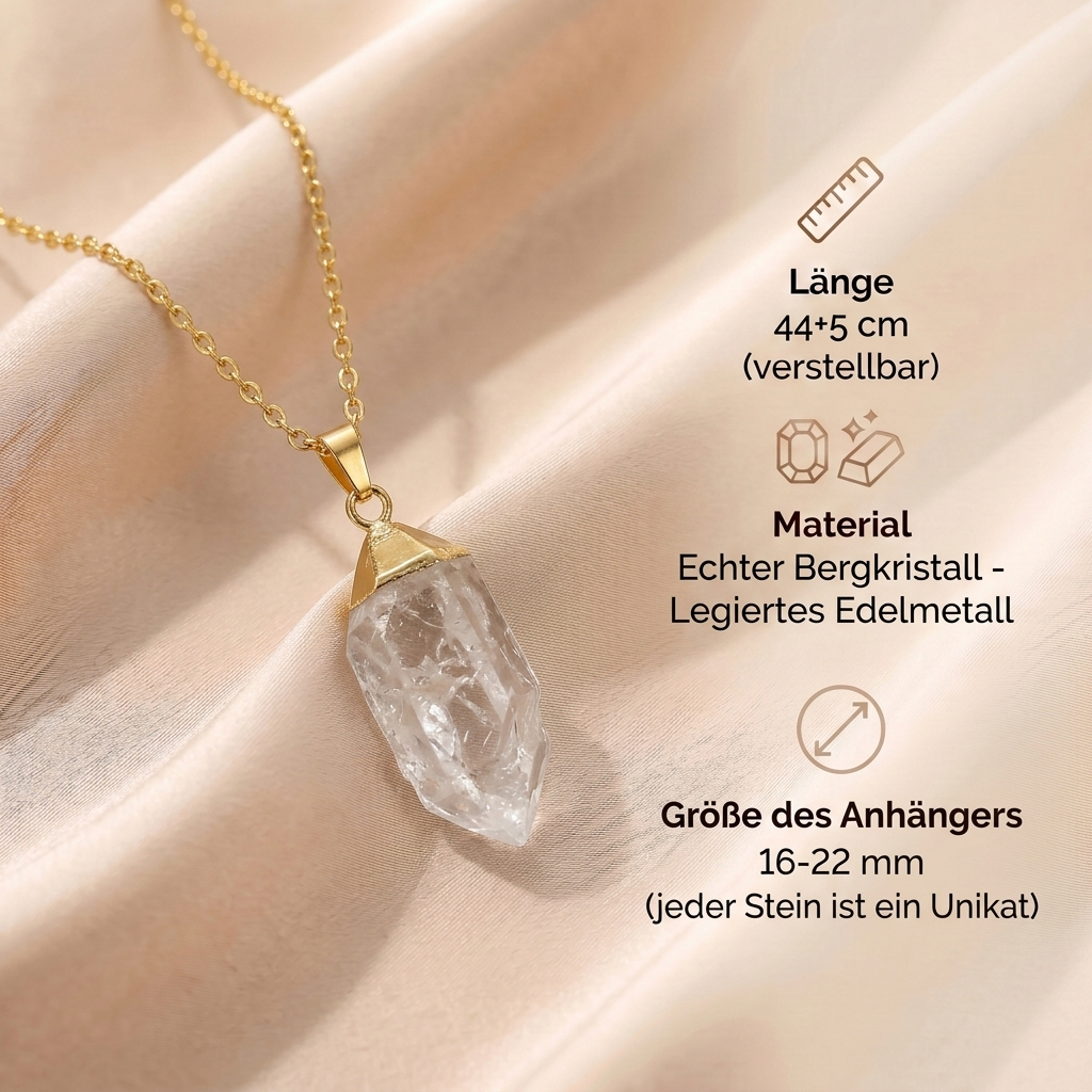 Bergkristall Halskette - Blattgoldkette