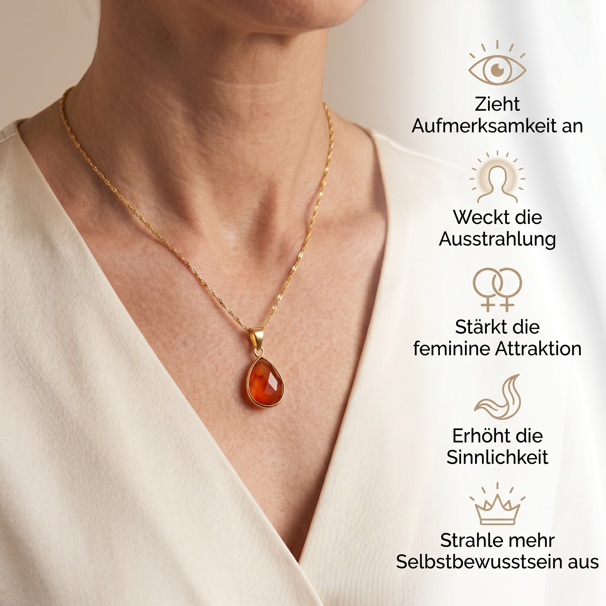 Karneol Halskette - Goldträne