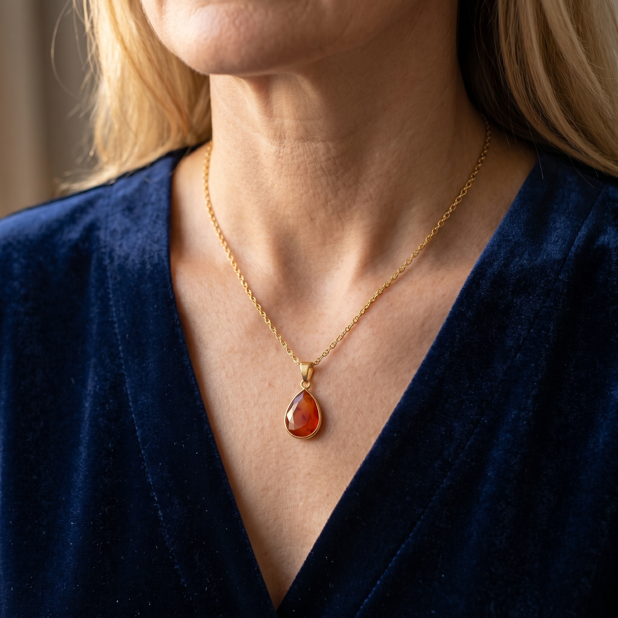 Karneol Halskette - Goldträne