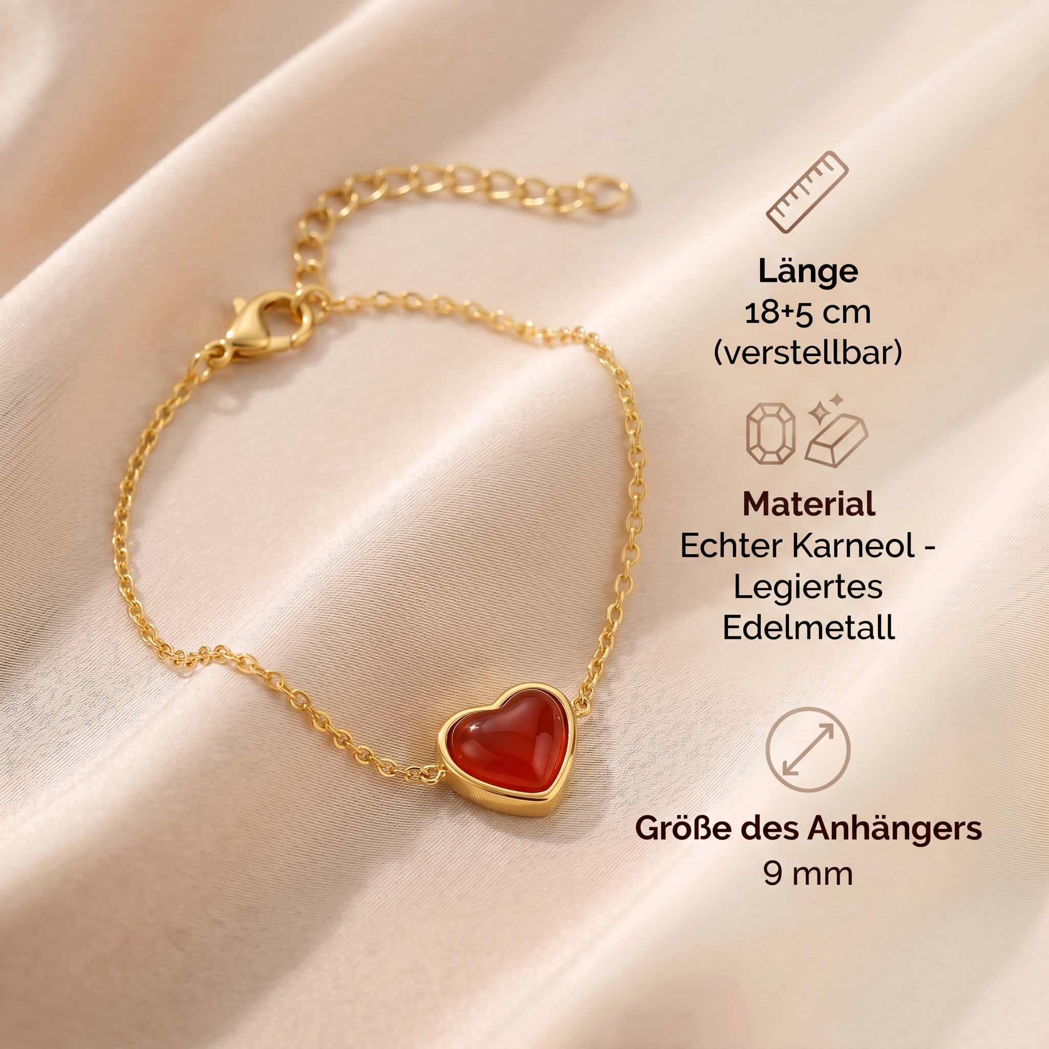 Karneol Armband - Herz Anhänger