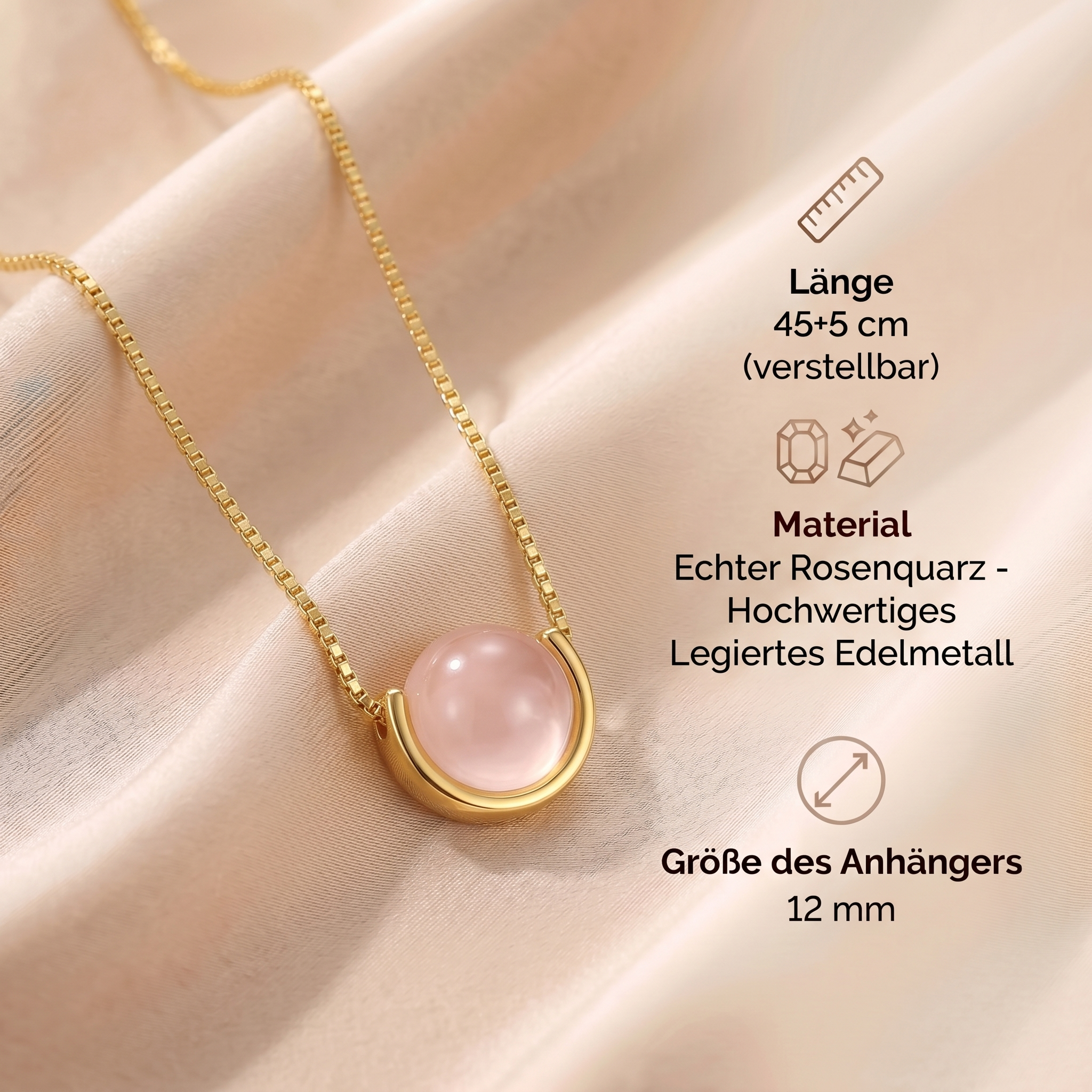 Rosenquarz Halskette - Kugelschliff elegant