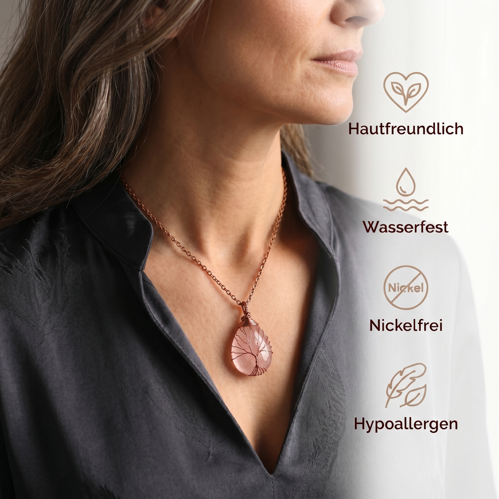 Lebensbaum Halskette - Rosenquarz