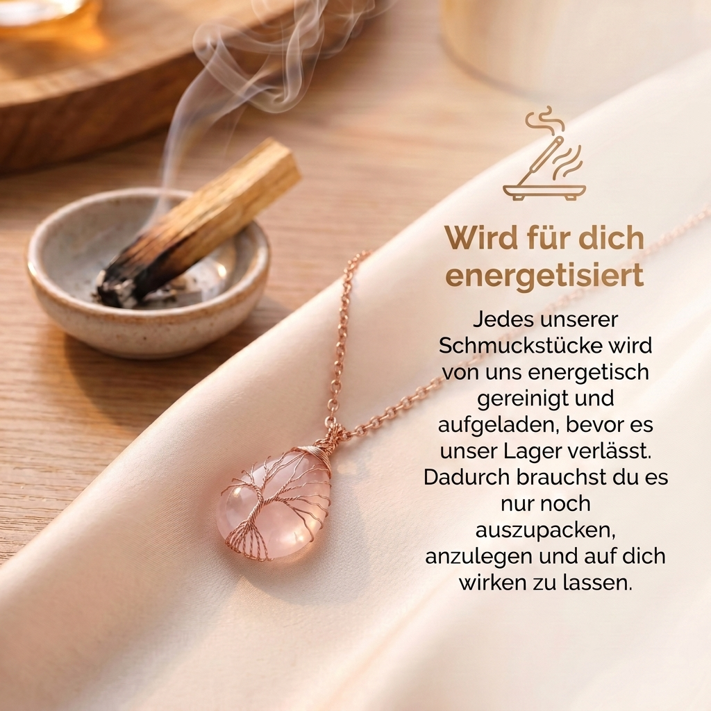 Lebensbaum Halskette - Rosenquarz