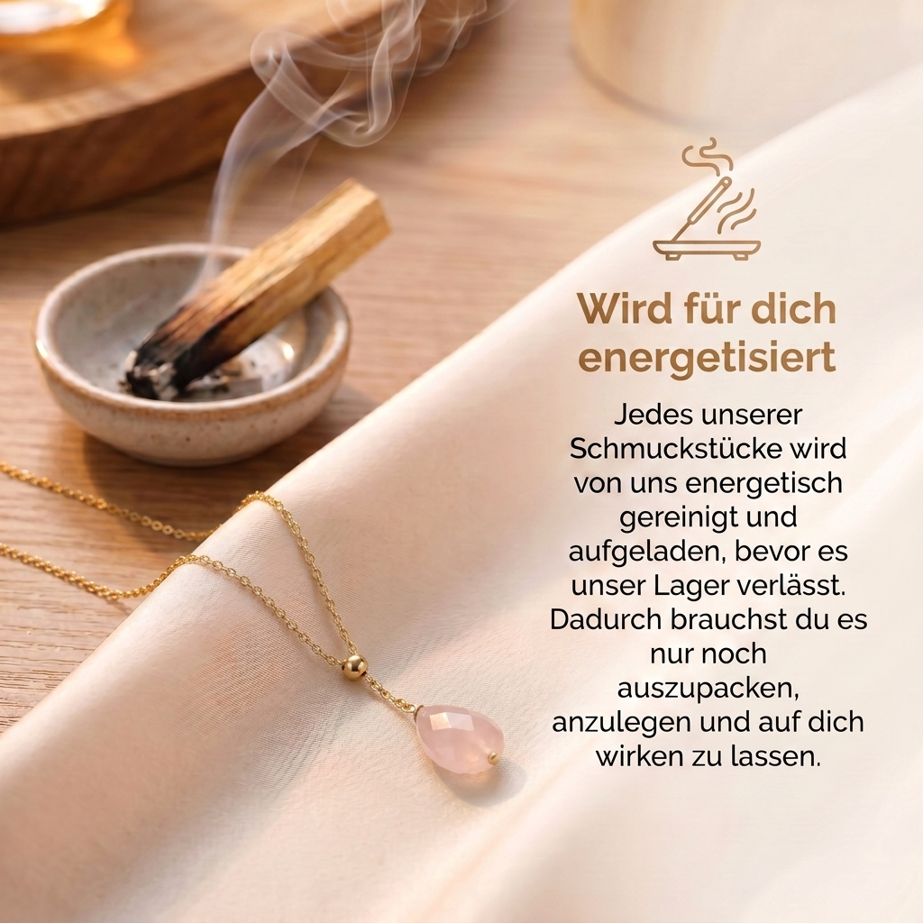 Rosenquarz Halskette - Pendelanhänger geschliffen