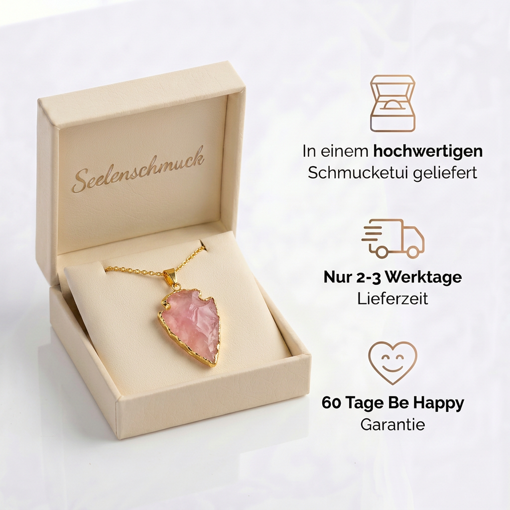 Rosenquarz Halskette - Naturmedallion umrandet