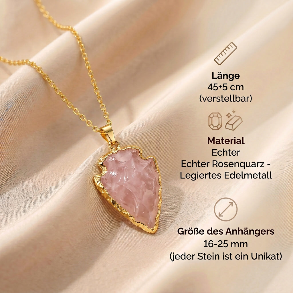 Rosenquarz Halskette - Naturmedallion umrandet
